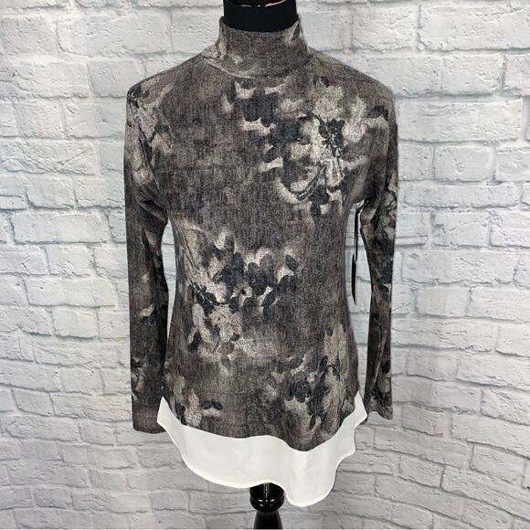 Simply Vera wang mock turtleneck Longsleeve floral print blouse sz XS - Picture 1 of 11